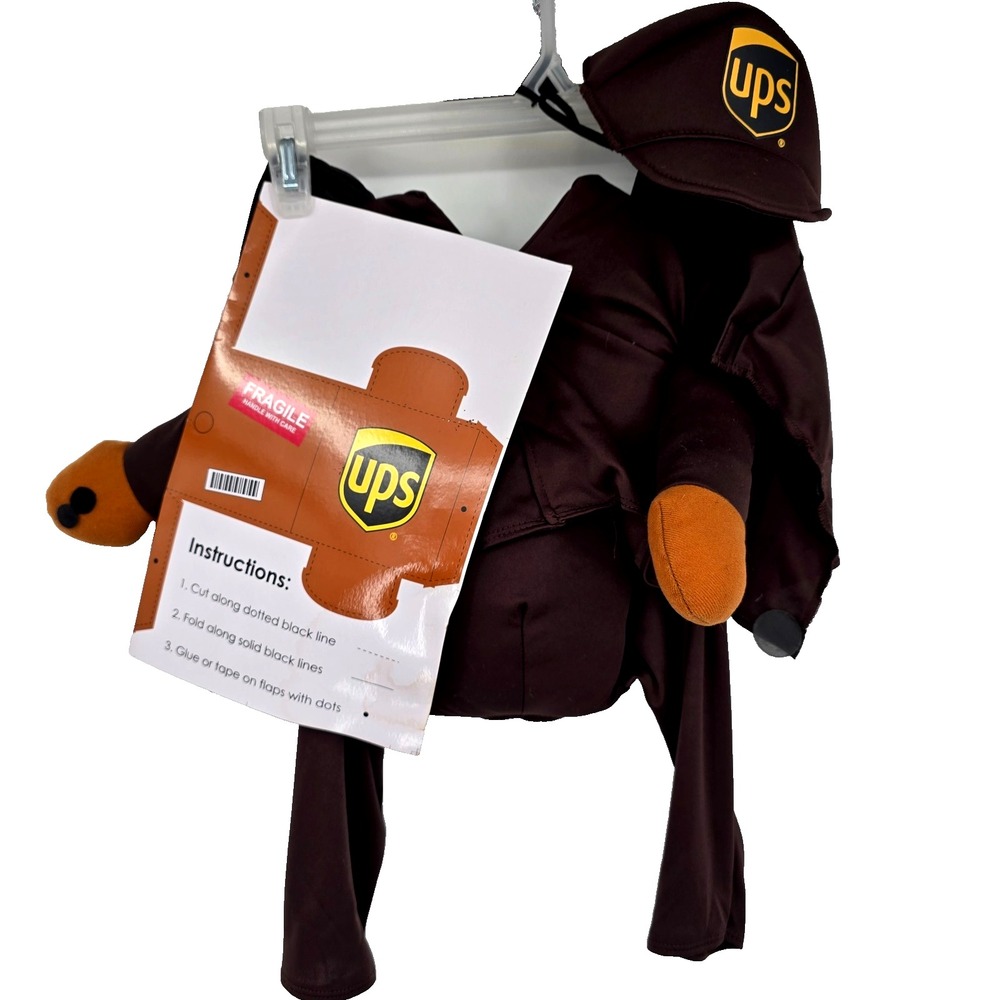 NWOT UPS Puppy Dog Large Halloween Costume Brown Driver Outfit Complete